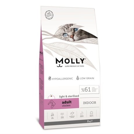 Molly Indoor Light Hypo-Allergenic Tavuklu Düşük Tahıllı Kısırlaştırılmış Kedi Maması 2kg