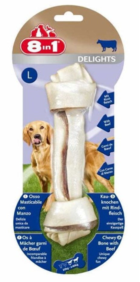 8in1 Delights Bones Biftekli Düğümlü Tartar Önleyici Köpek Kemiği 85gr 18cm