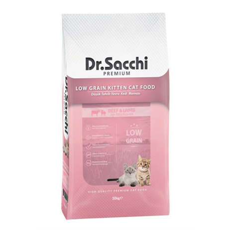Dr.Sacchi Premium Sığır Etli ve Kuzulu Düşük Tahıllı Yavru Kedi Maması 10 Kg