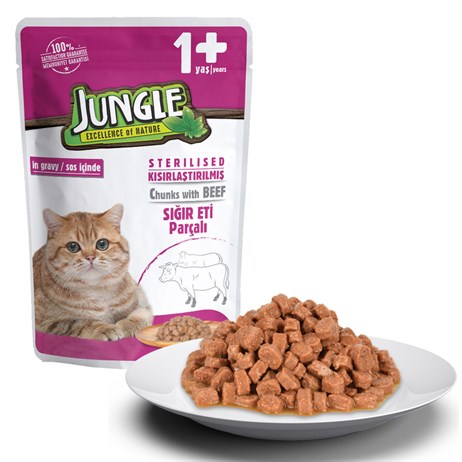 Jungle Pouch Sığır Eti Parçalı Kısırlaştırılmış Kedi Konservesi 100gr