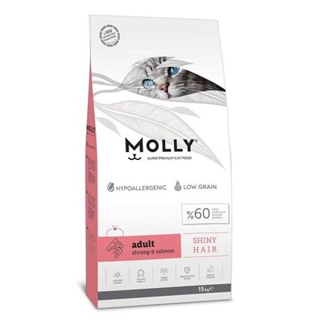 Molly Shiny Hair Hypo-Allergenic Somonlu ve Karidesli Düşük Tahıllı Yetişkin Kedi Maması 15 kg